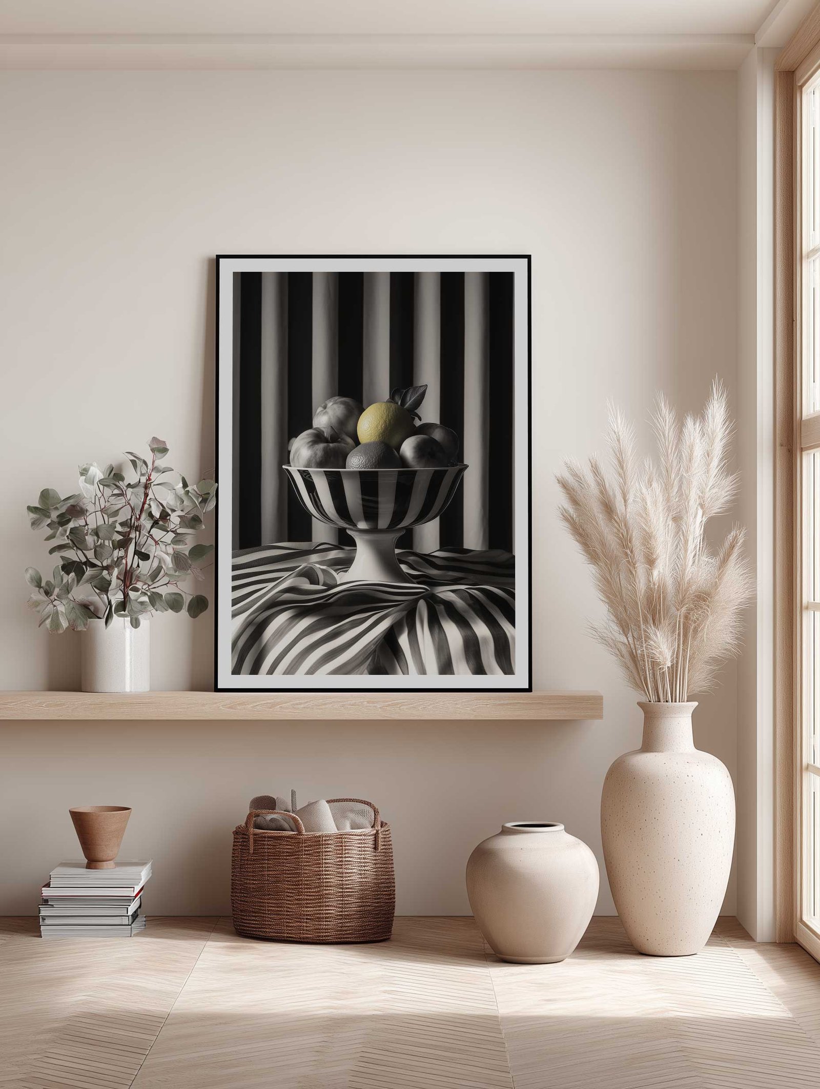 Fruit in Striped Bowl – Still Life Poster - Image 2