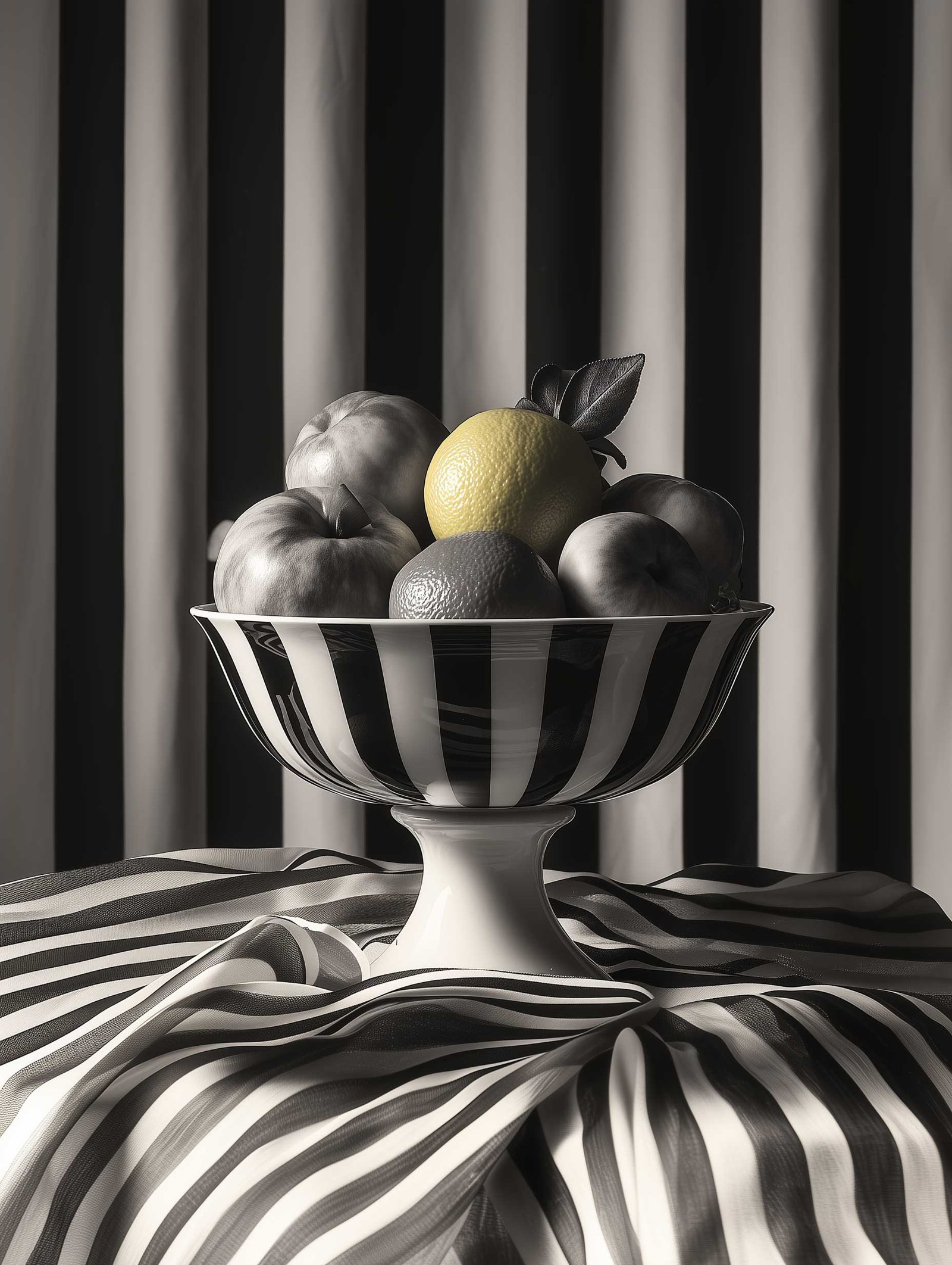 Fruit in Striped Bowl – Still Life Poster