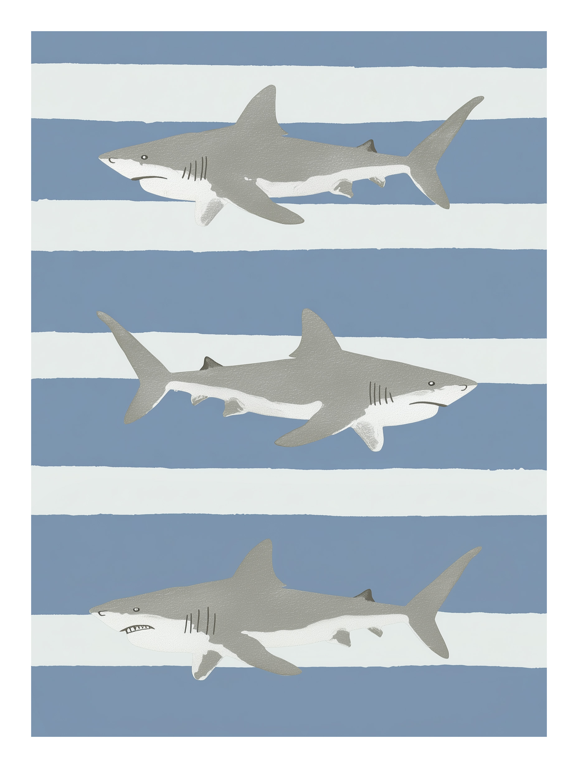 Ocean Stripes & Sharks – Minimalist Art Poster