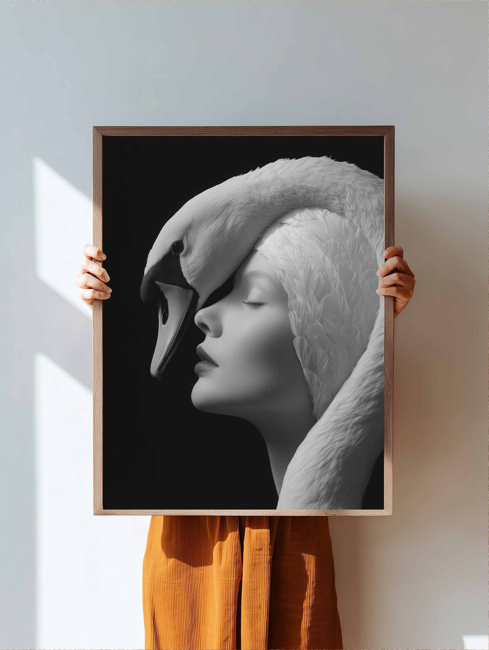 Woman and Swan – Surreal Monochrome Portrait Poster - Image 2