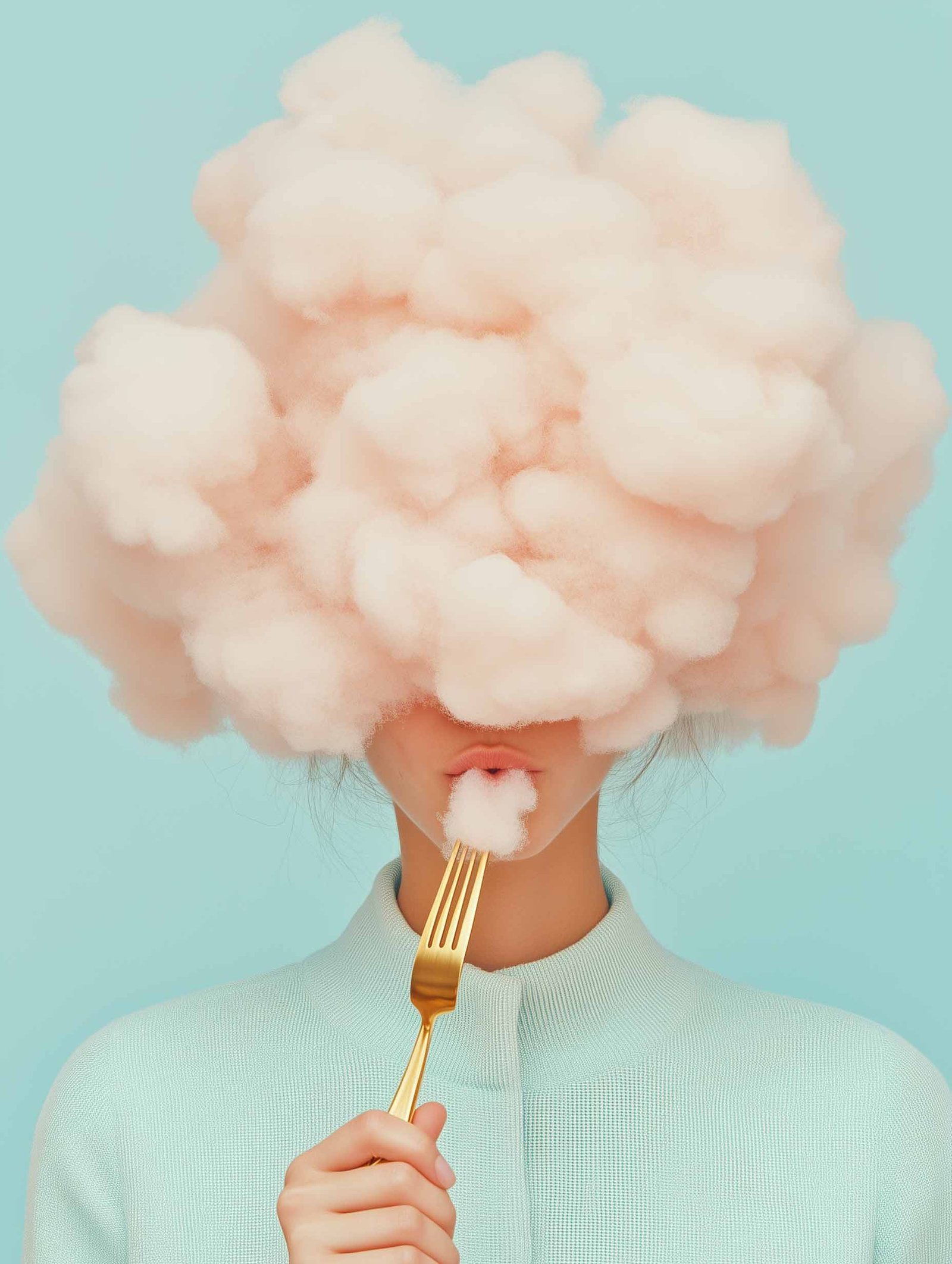 Woman Cotton Candy Bite – Surreal Minimalist Charm Poster