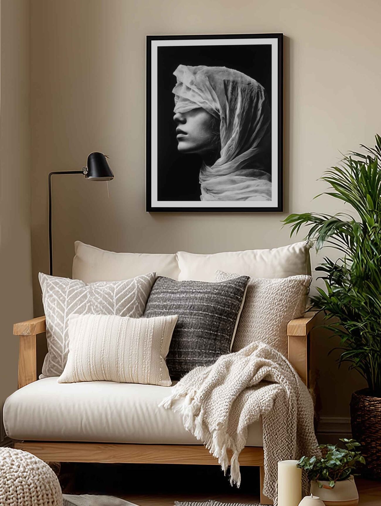 Woman in Translucent – Black and White Portrait Poster - Image 2