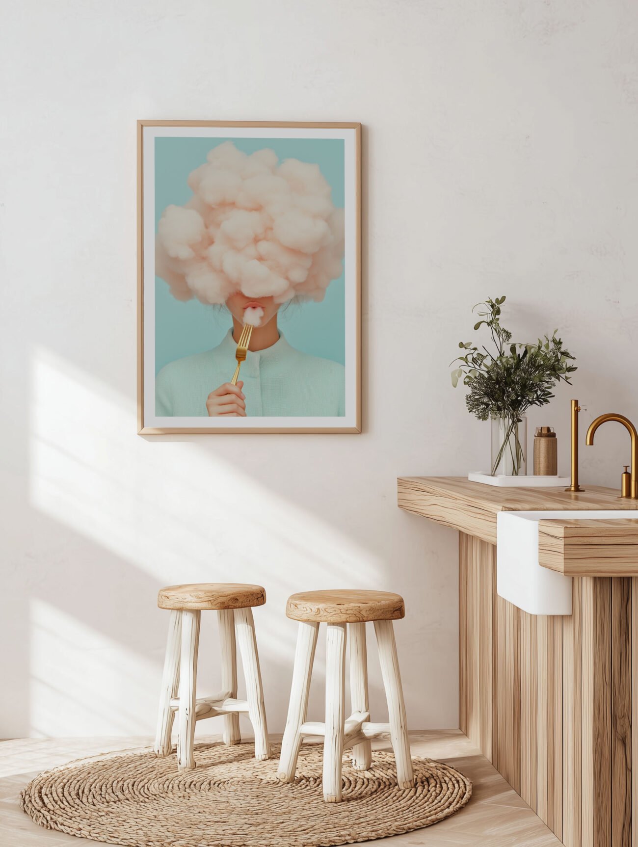 Woman Cotton Candy Bite – Surreal Minimalist Charm Poster - Image 2