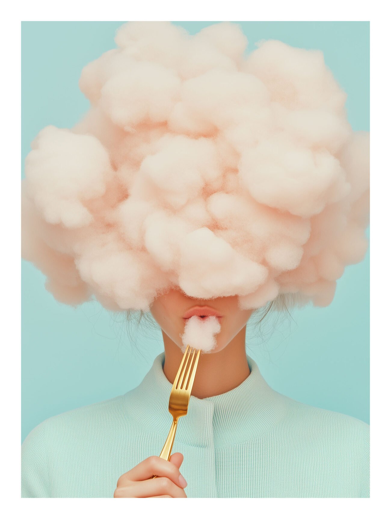 Woman Cotton Candy Bite – Surreal Minimalist Charm Poster