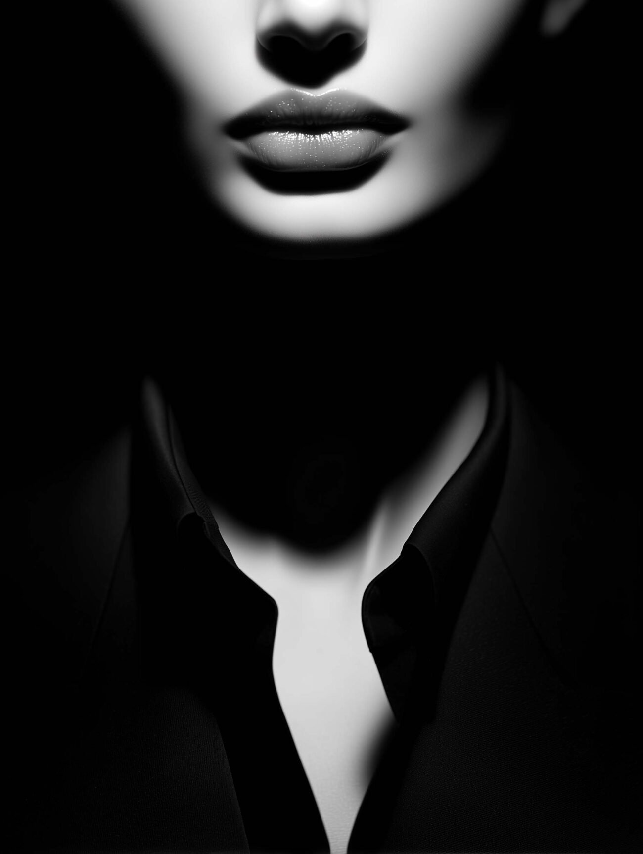 Woman’s close‑up Look – Cinematic Black & White Fashion Poster