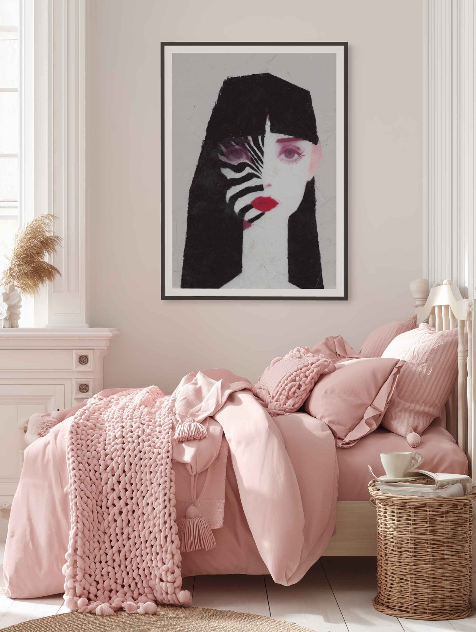 Girl with Zebra Stripes – Illustrated Portrait Poster - Image 2
