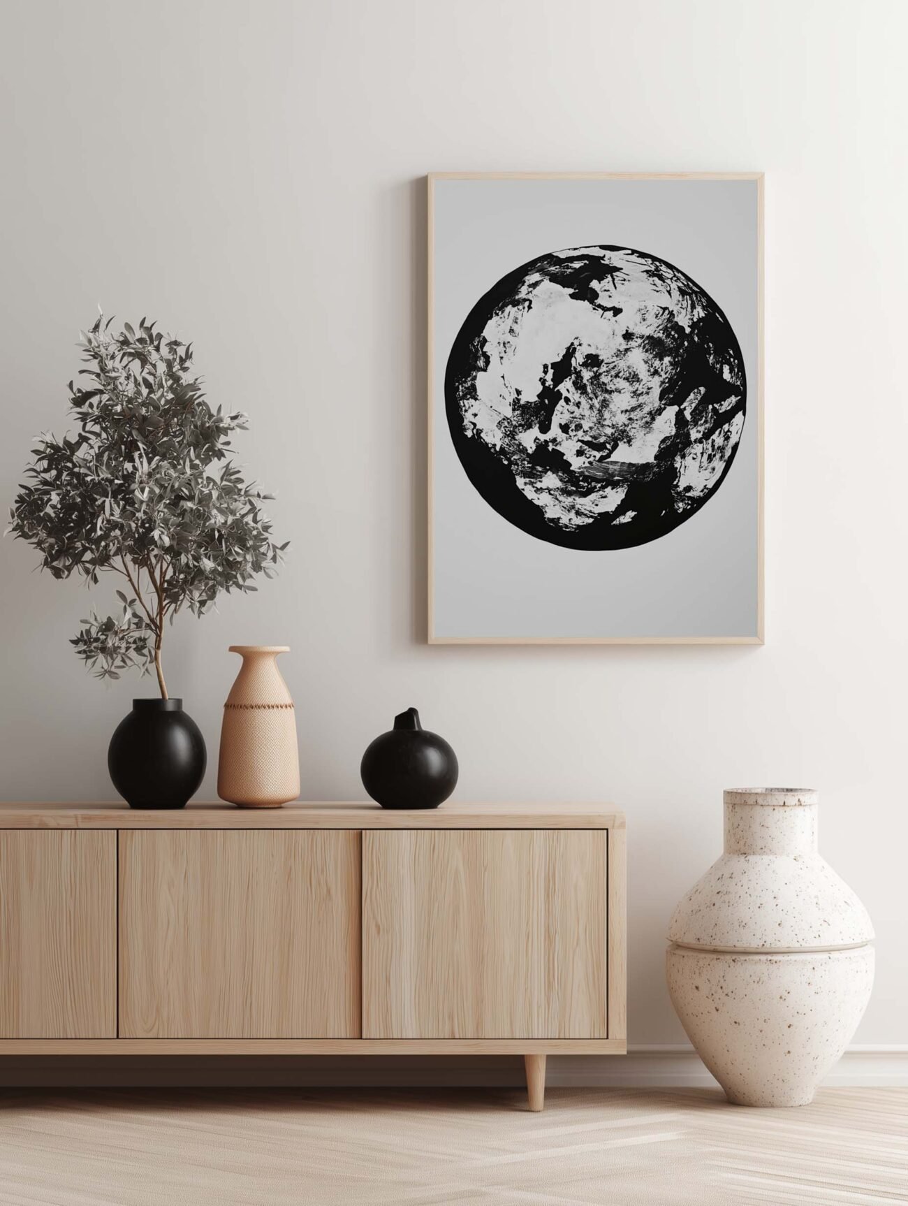 Monochrome Earth – Black and White Planet Poster - Image 2