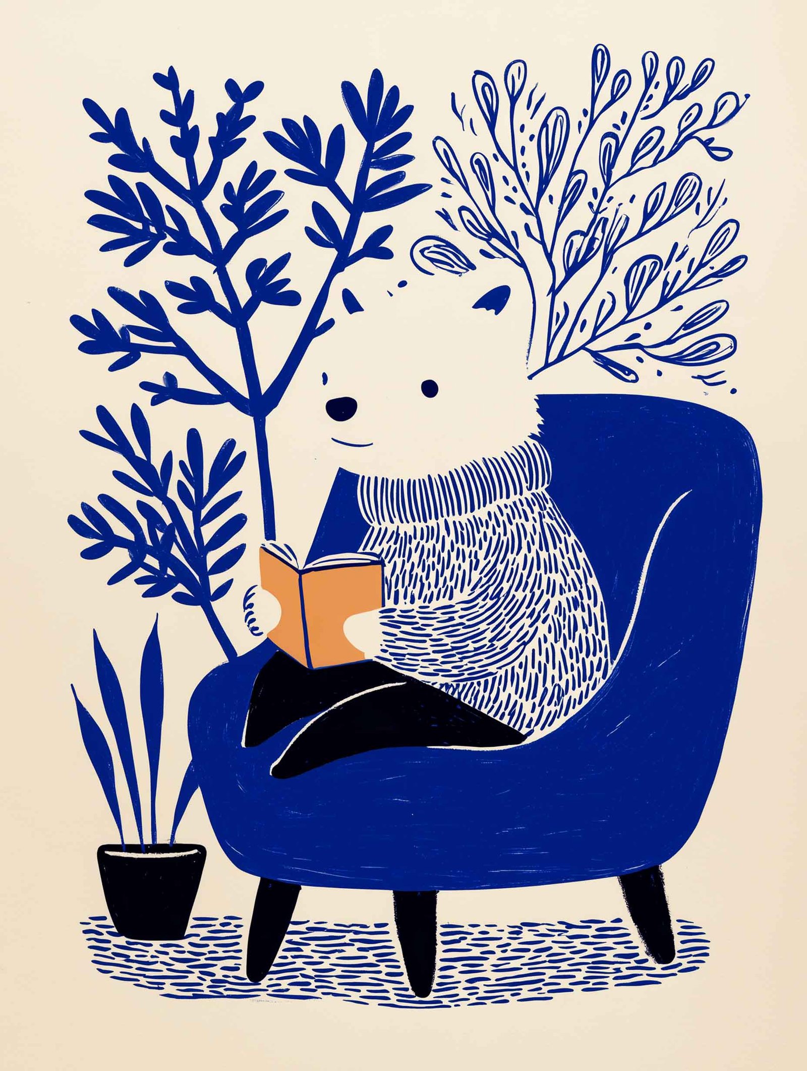 Cozy Reader Dog – Illustrated Nordic Art Poster