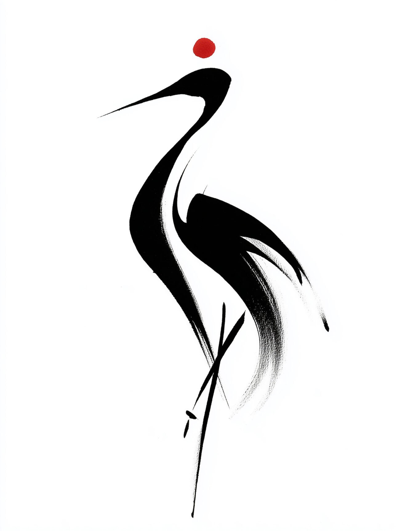 Crane in Stillness – Minimalist Ink Art Poster