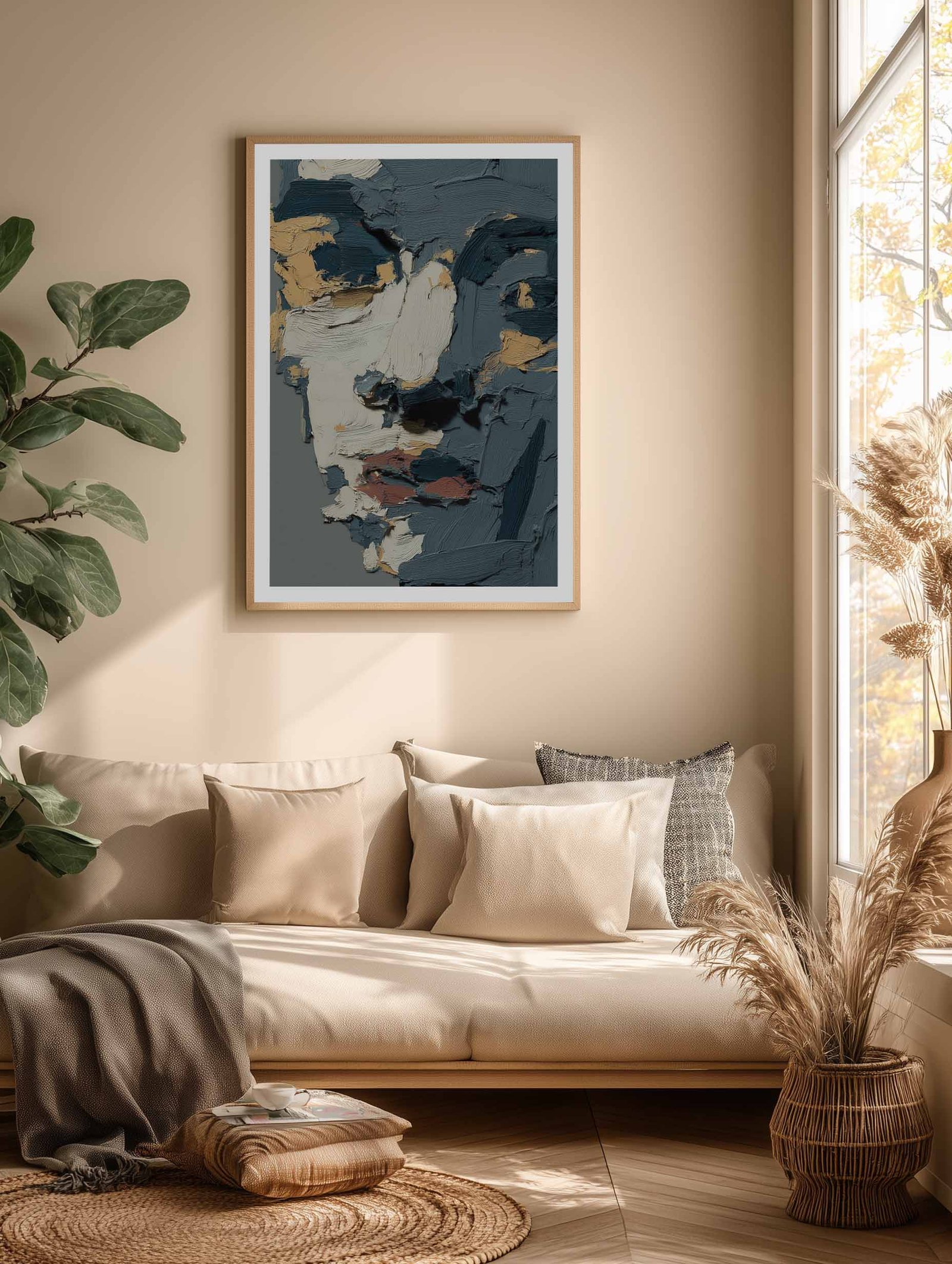 Female Face Sculpture – Textured Abstract Painting Poster - Image 2