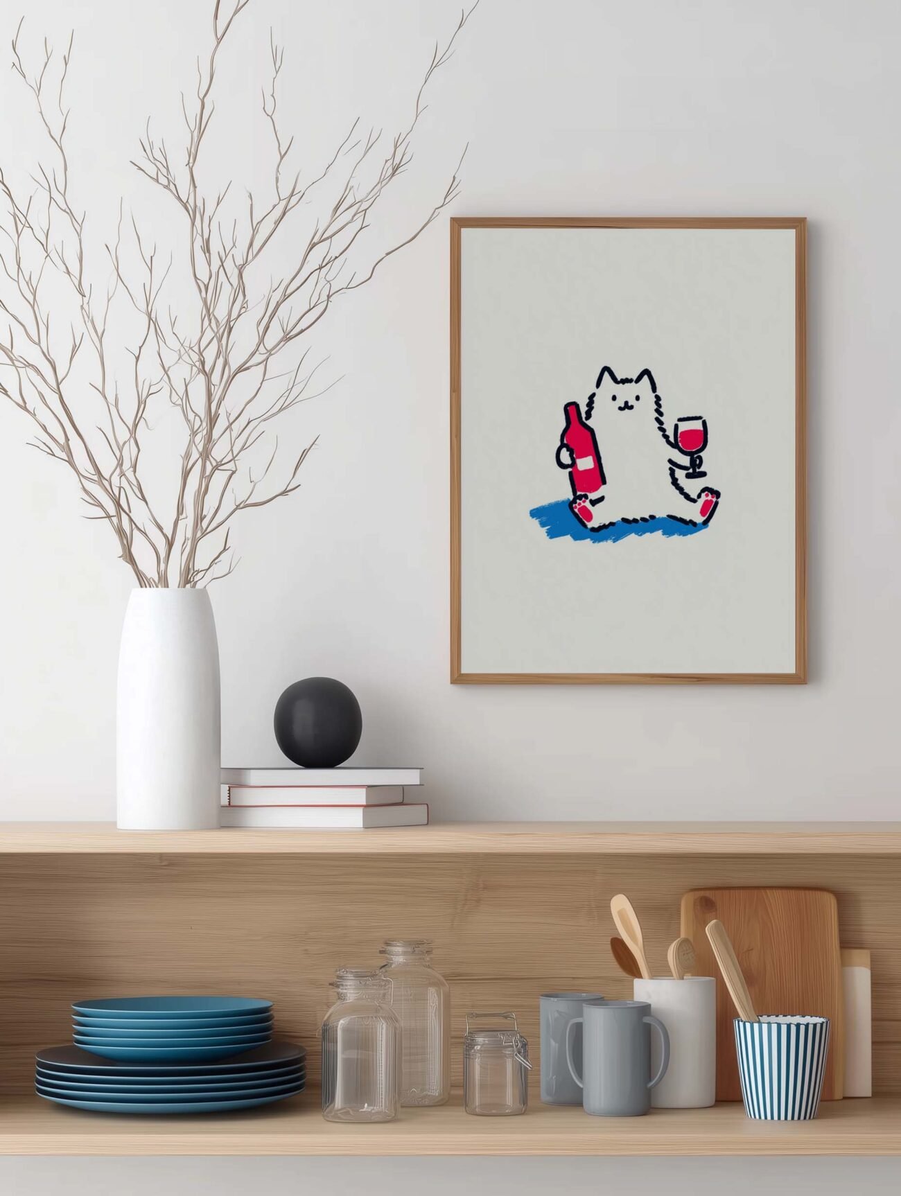 Ink Cat– Minimal Wine & Whiskers Poster - Image 2