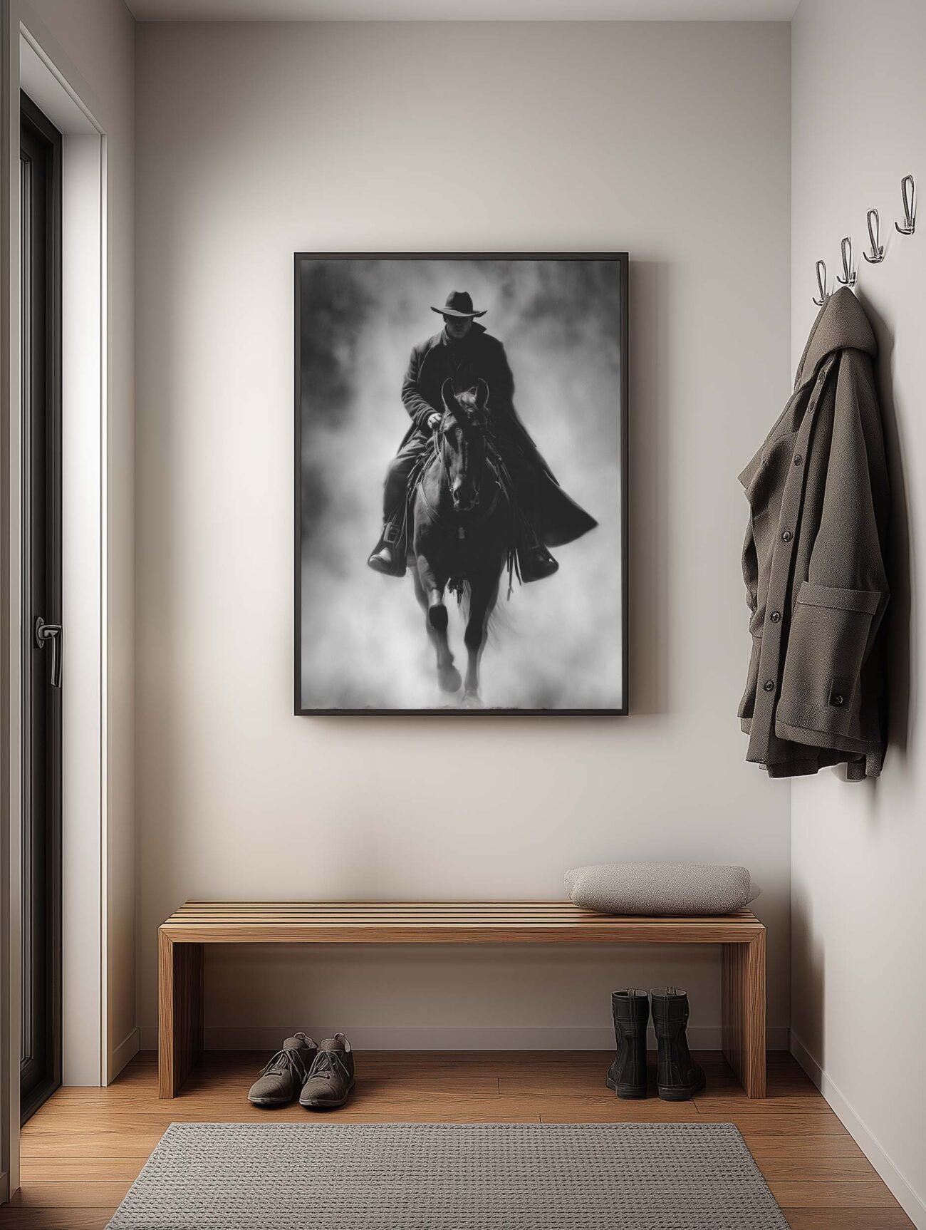 Lone Rider – Black and White Cowboy Poster - Image 2