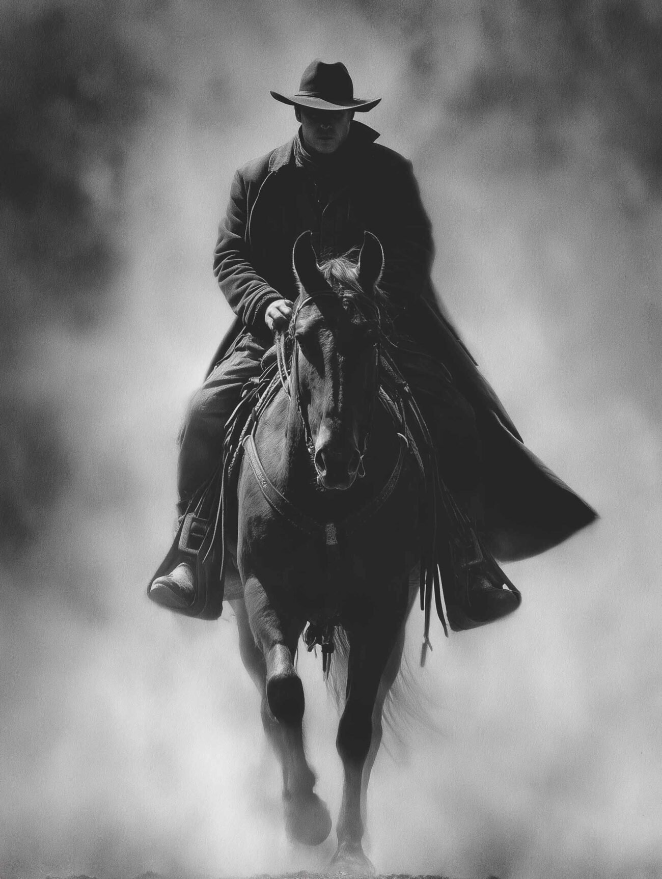 Lone Rider – Black and White Cowboy Poster