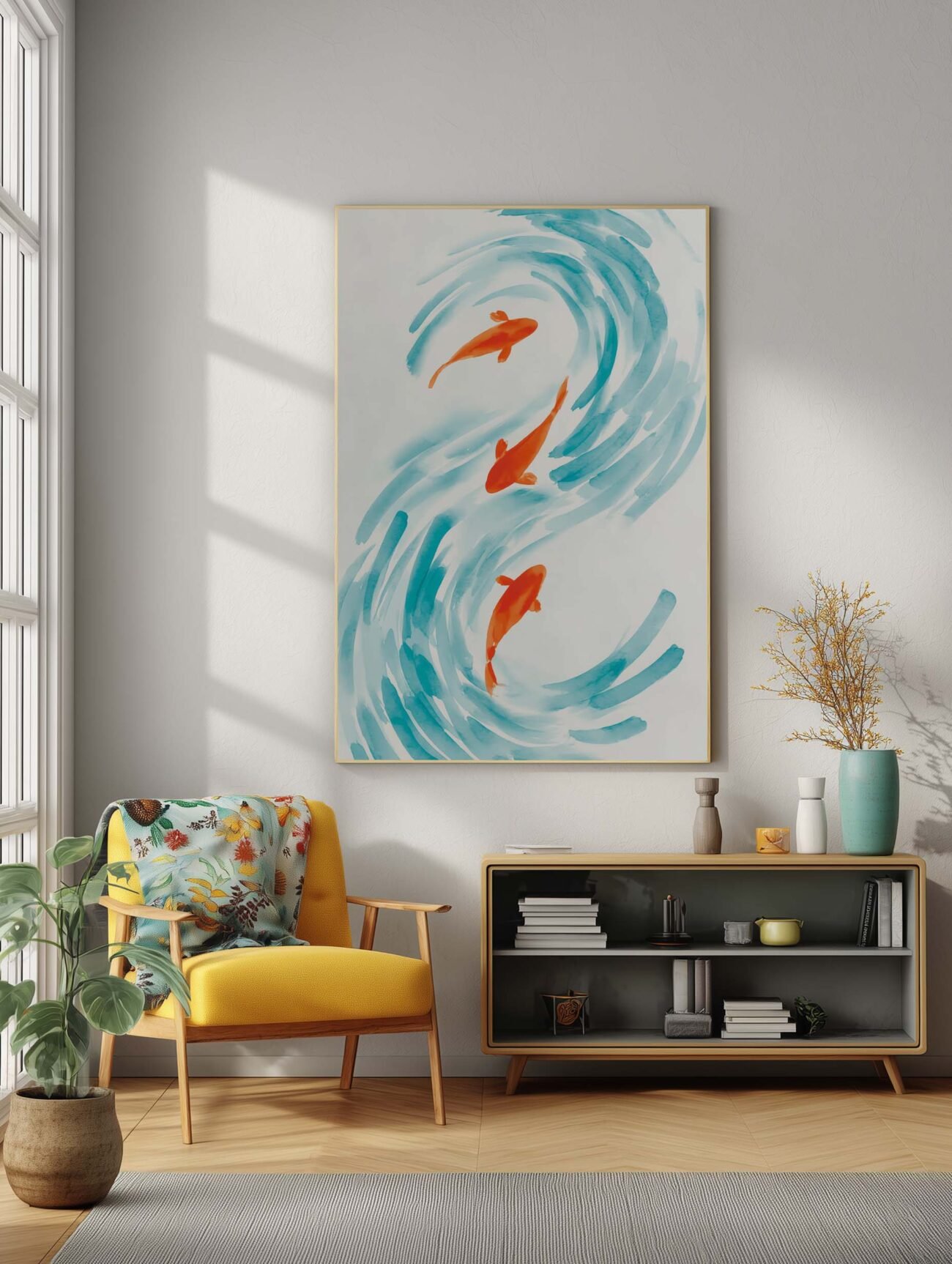 Orange Koi Fish Flow – Minimalist Watercolor Poster - Image 2