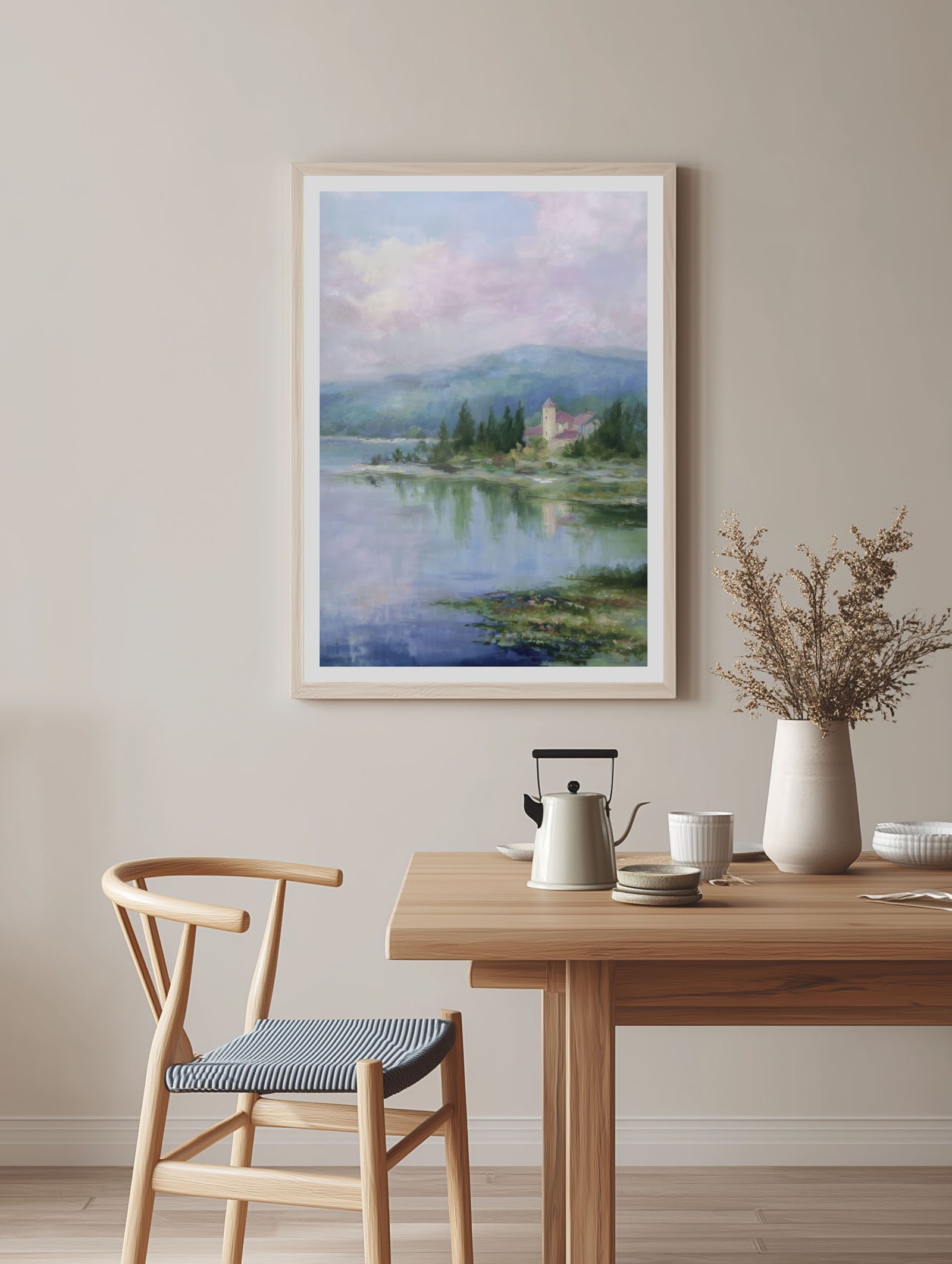 Pastel Lakeside – Pastel Landscape Poster - Image 2