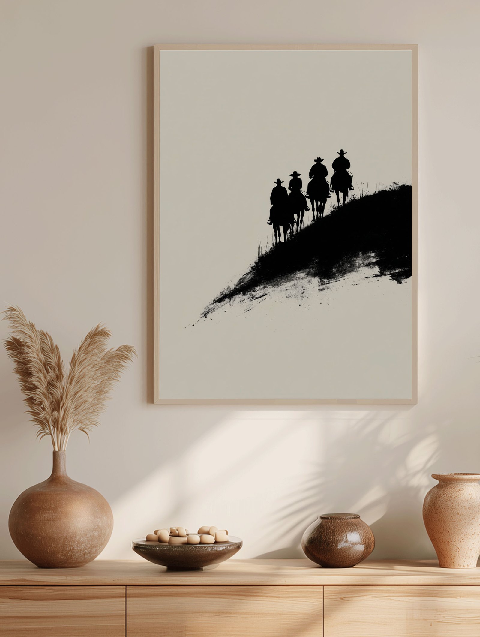 Riders at Dusk – Minimalist Cowboy Ink Poster - Image 2