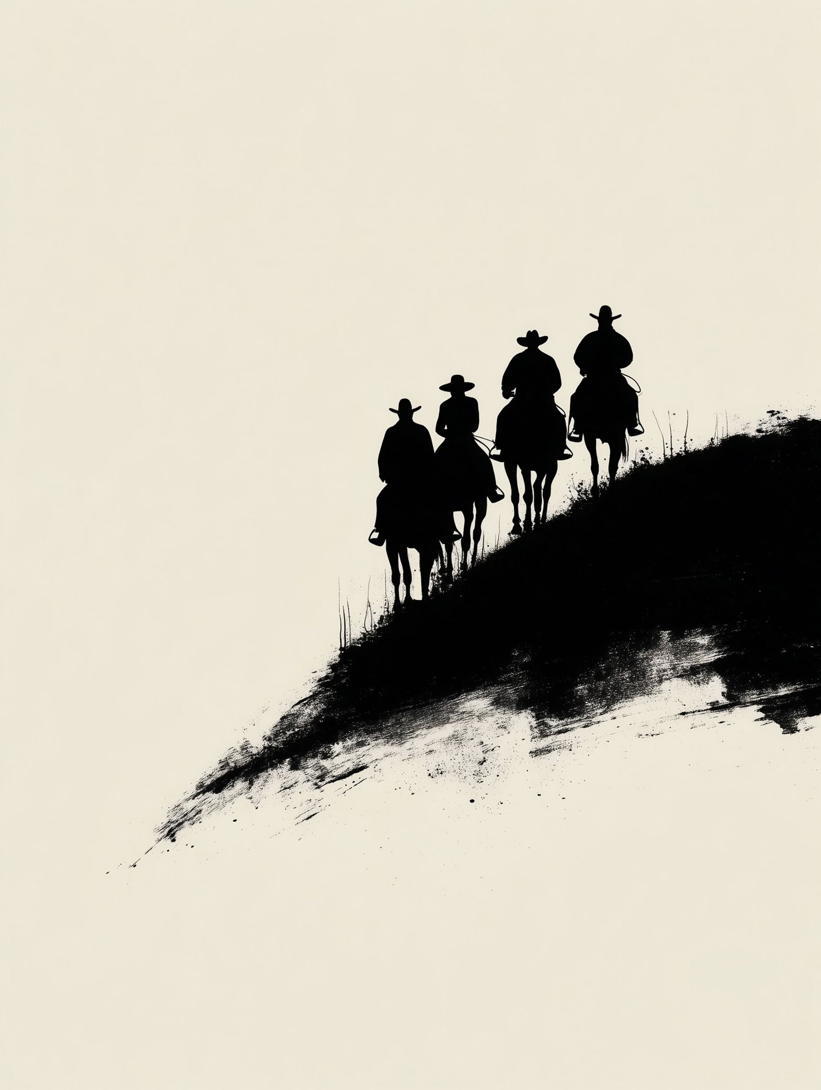 Riders at Dusk – Minimalist Cowboy Ink Poster