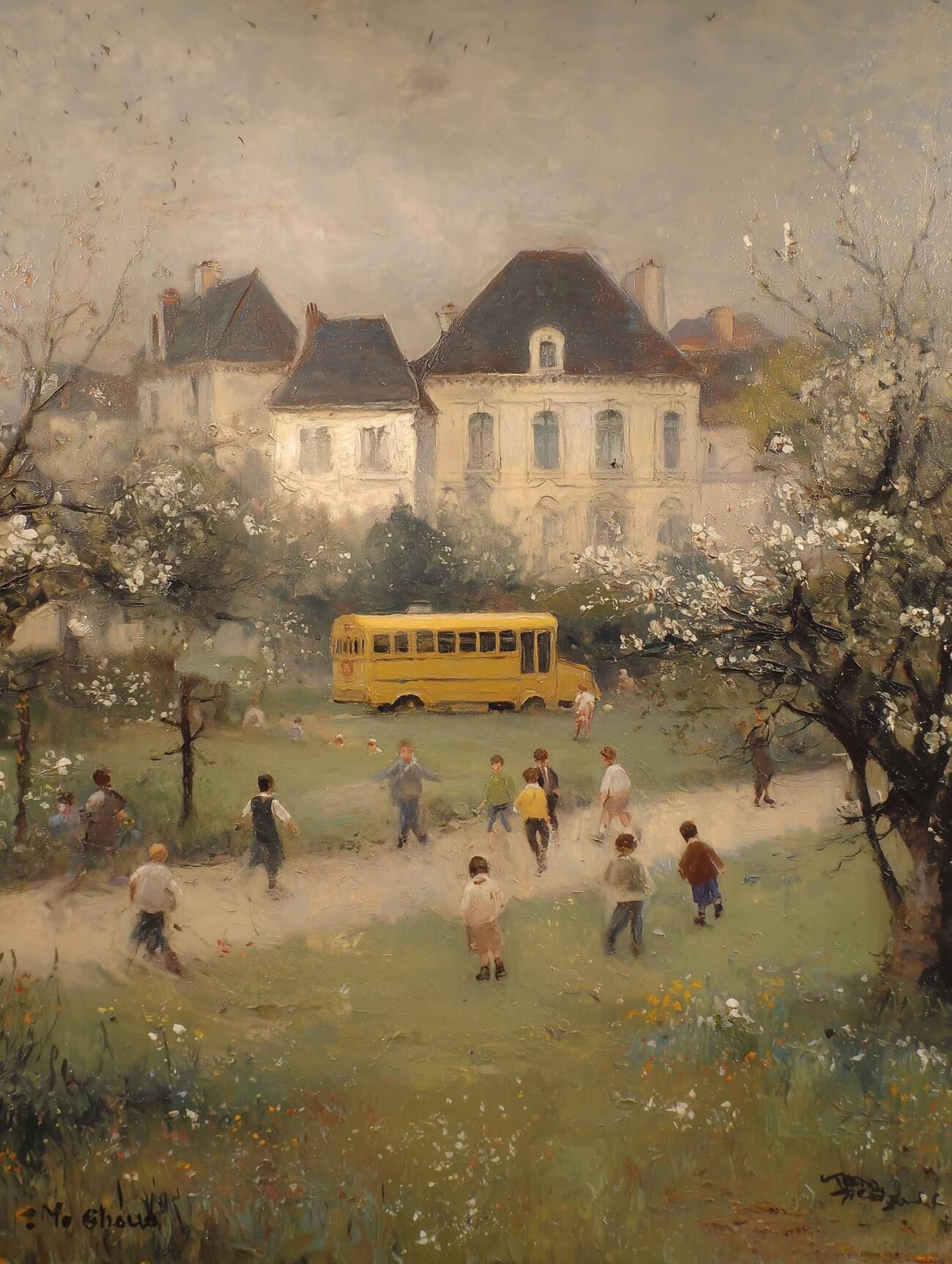 Children Playing in Schoolyard – Vintage Wall Art Poster