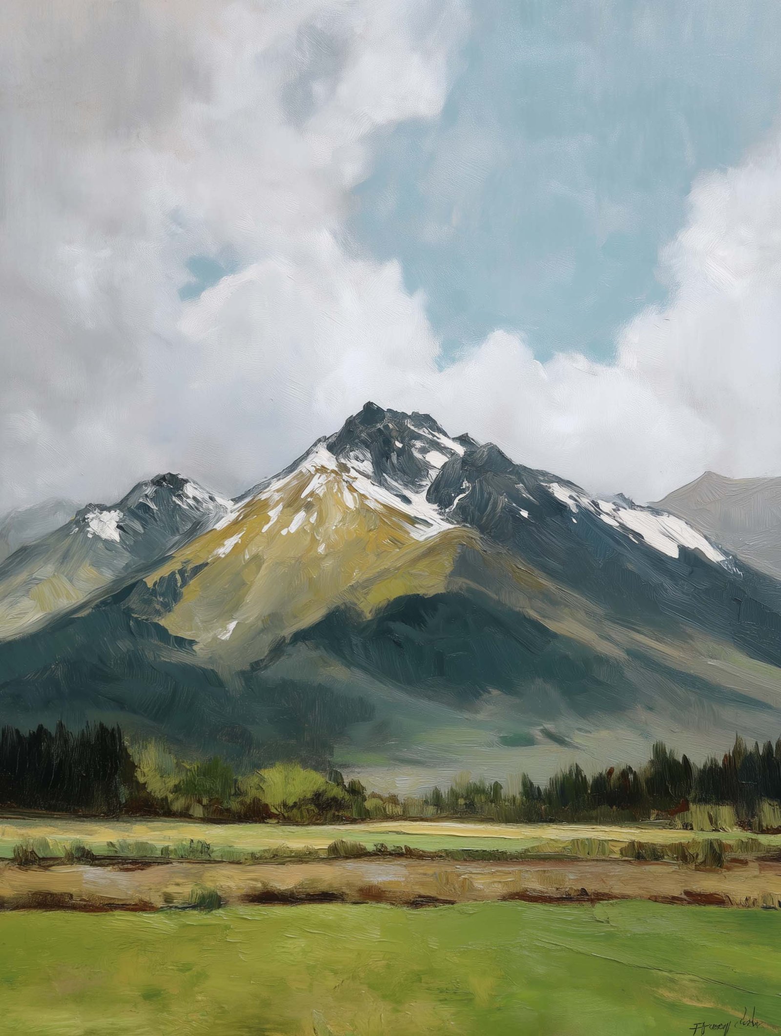 Snowy Mountain – Vintage Oil-painting Poster