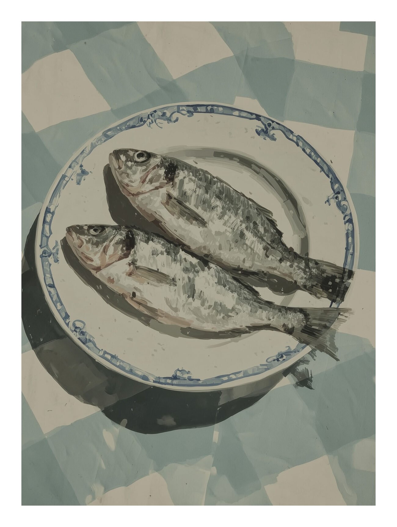 Fishes on plate – Vintage Kitchen Poster
