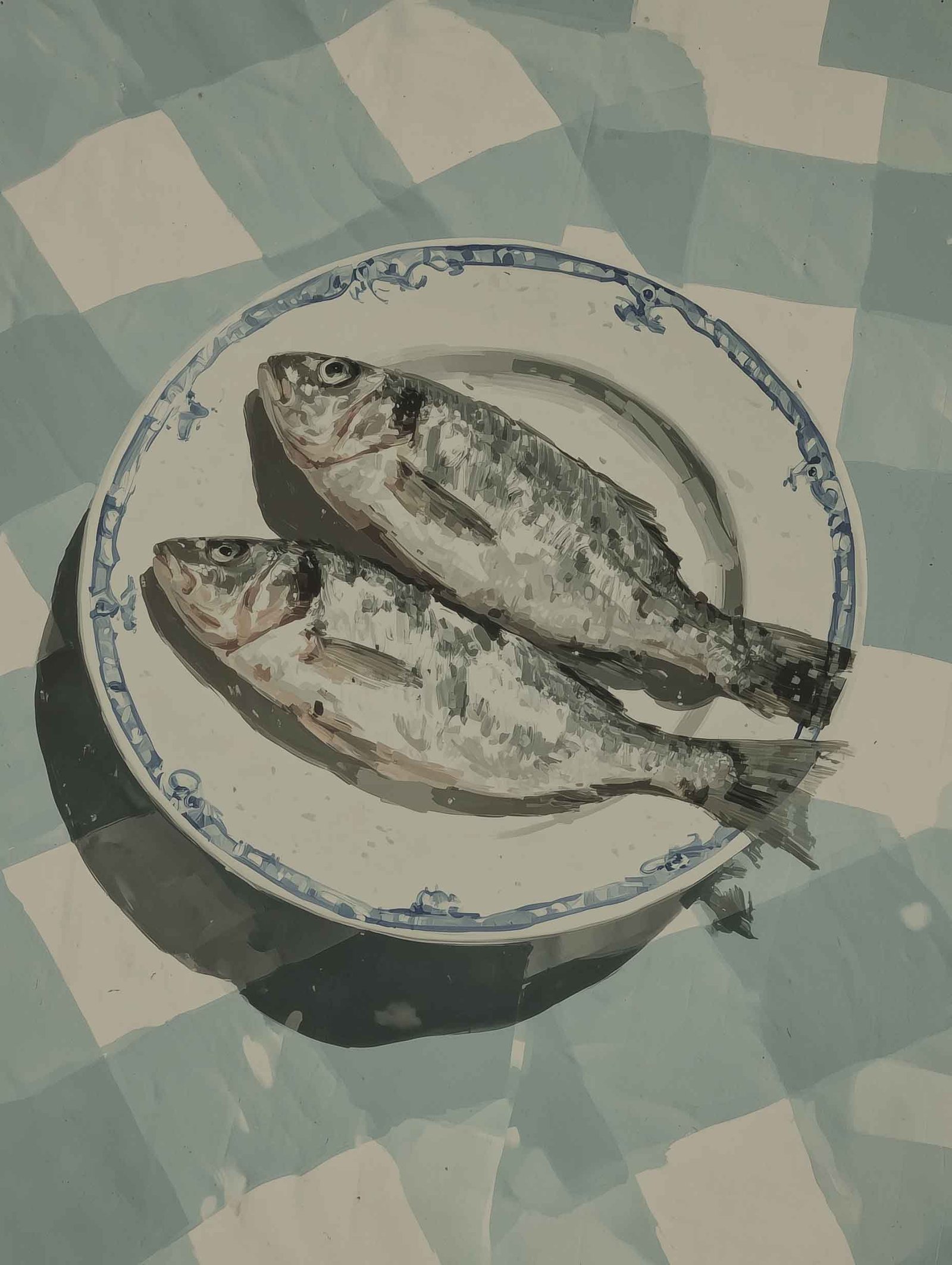 Fishes on plate – Vintage Kitchen Poster