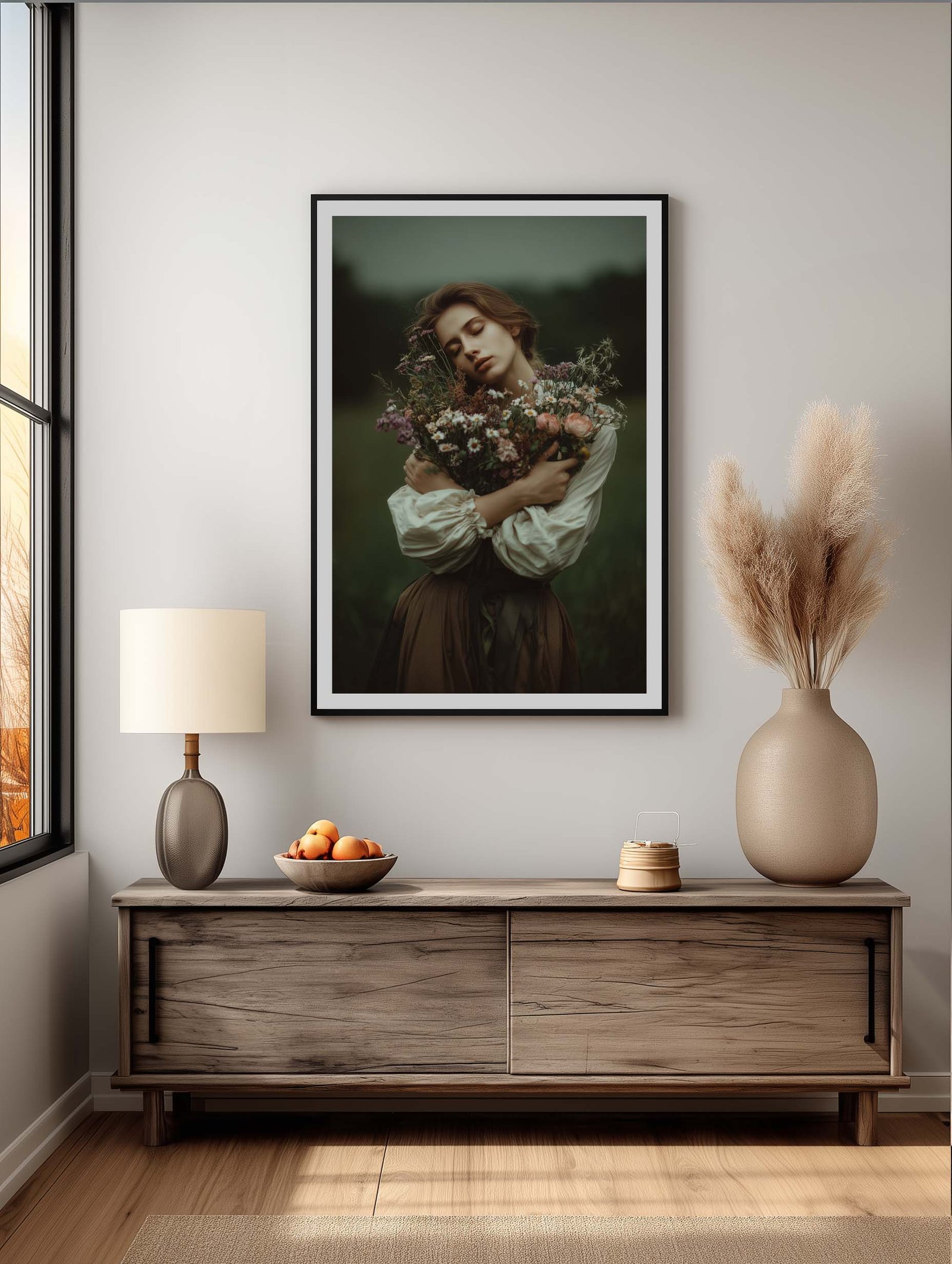 Woman Holding Wildflowers – Dreamlike Portrait Poster - Image 2