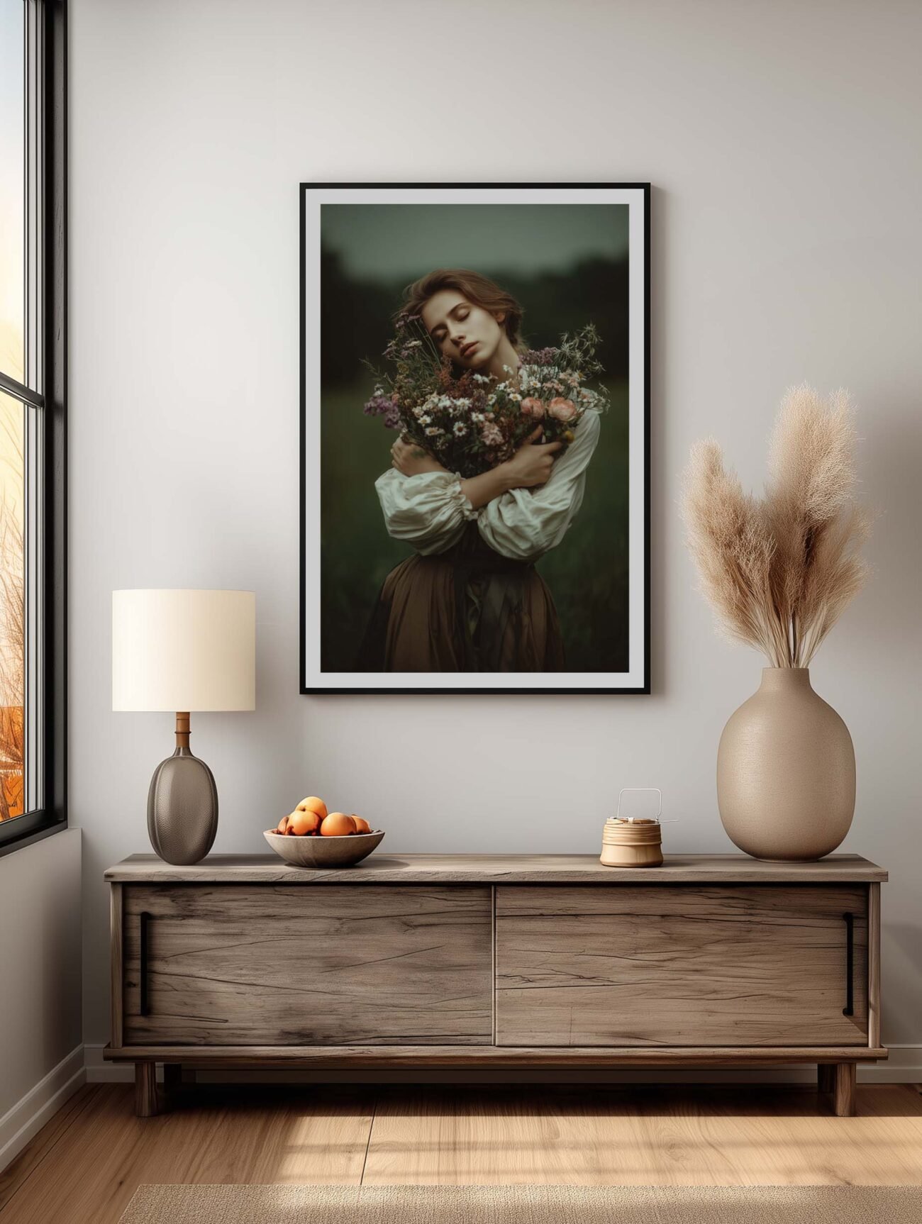 Woman Holding Wildflowers – Dreamlike Portrait Poster - Image 2