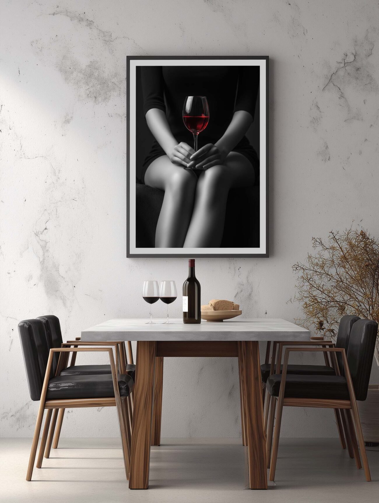 Women with Wine – Monochrome Romantic Art Poster - Image 2