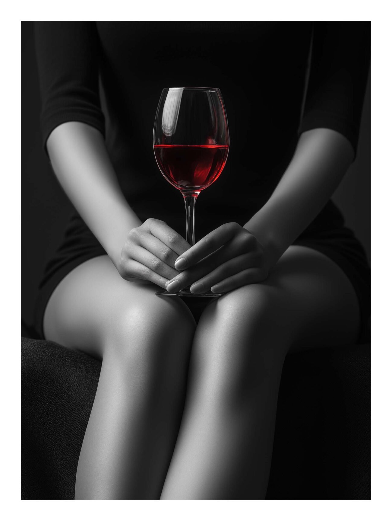 Women with Wine – Monochrome Romantic Art Poster