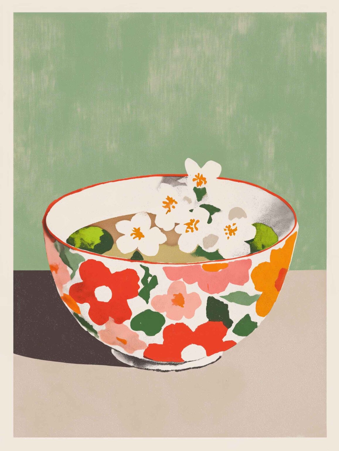 flower-patterned bowl with cherry blossoms