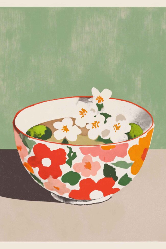 flower-patterned bowl with cherry blossoms
